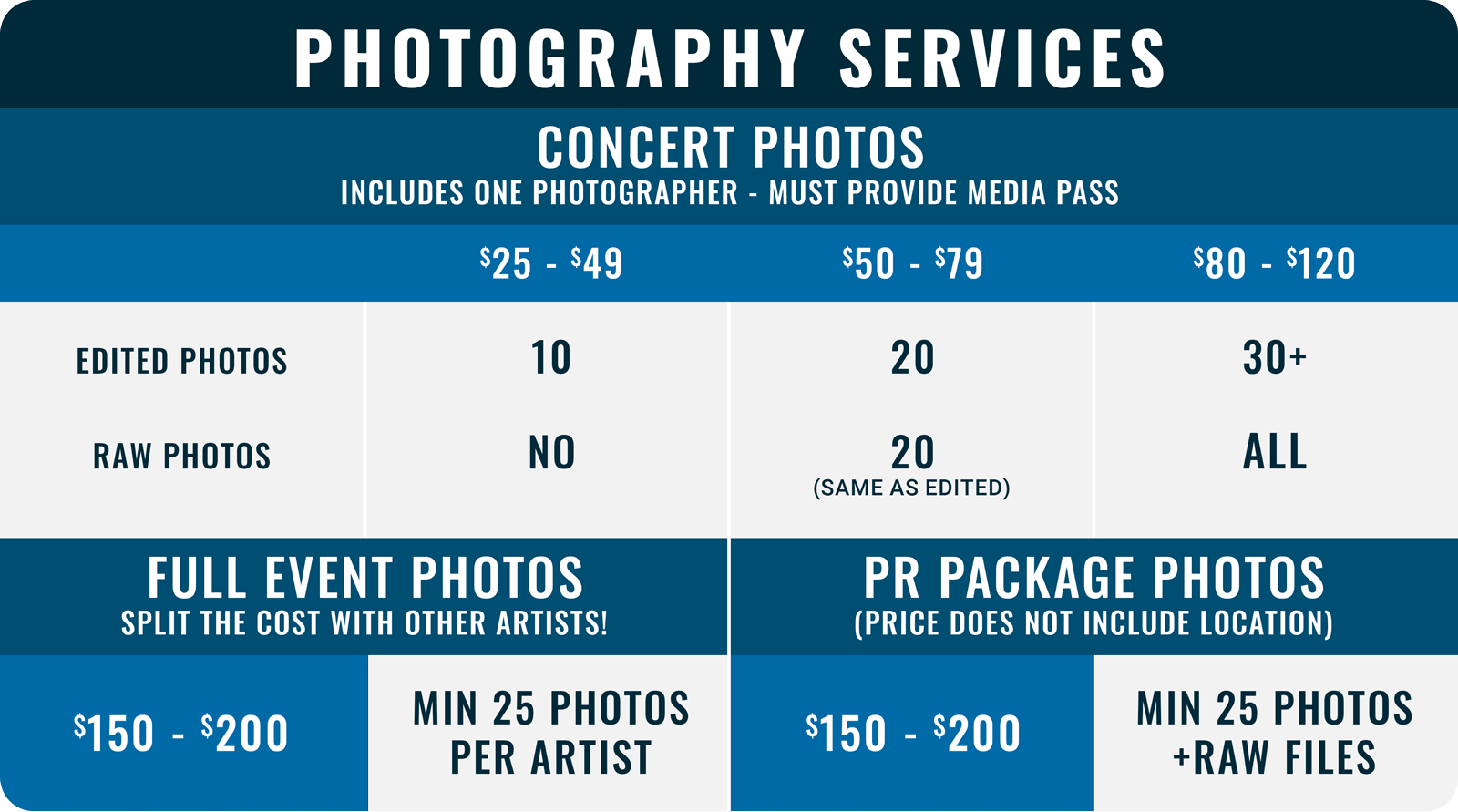 Nashville indie photo packages